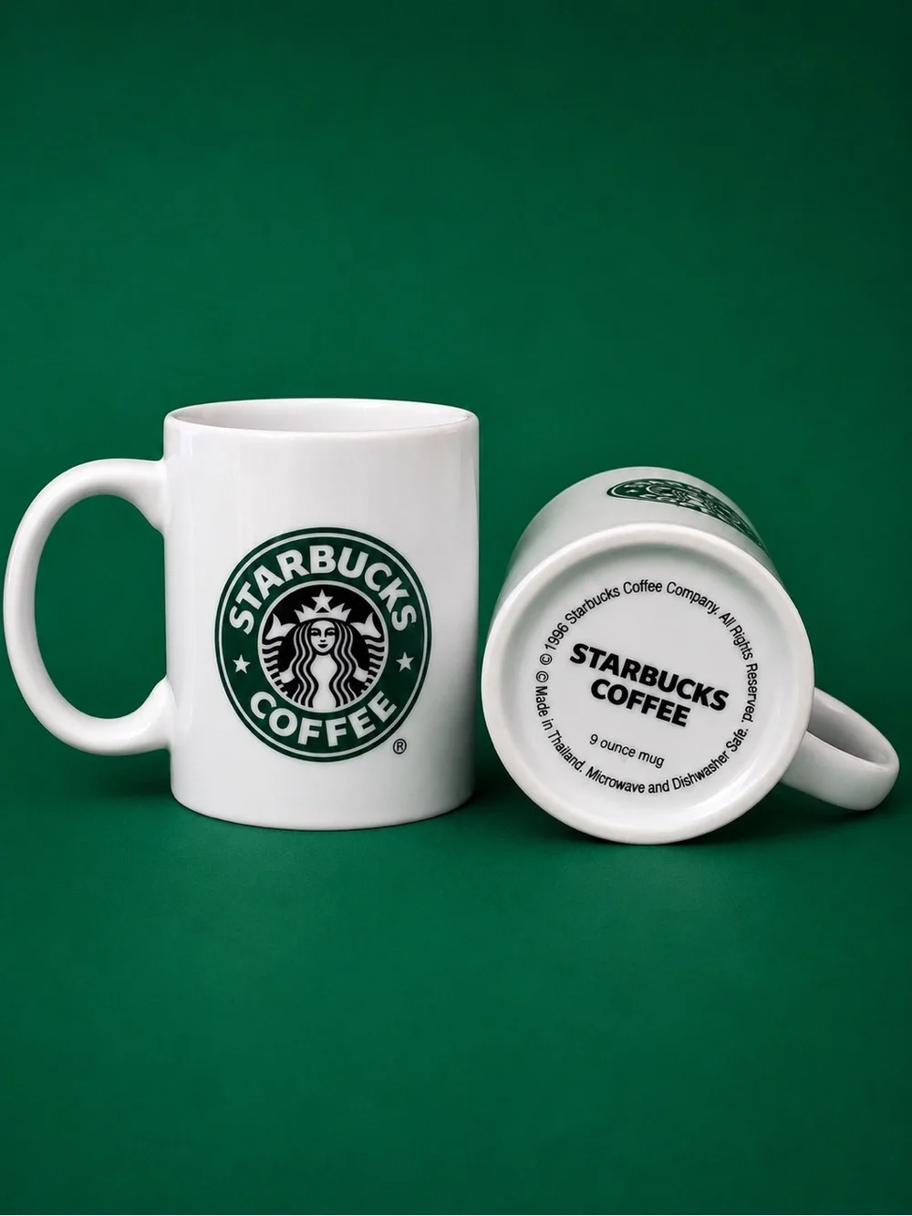 1996 Rare Vintage ~ Starbucks White Mugs with Green Logo - Pair 9oz. 💚🖤